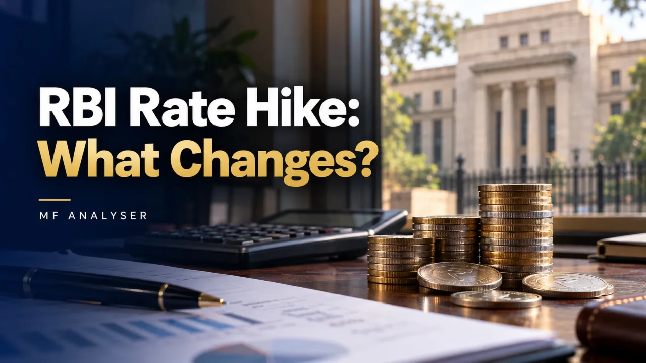 AI-generated photographic concept cover with title: RBI Rate Hike: What Changes?