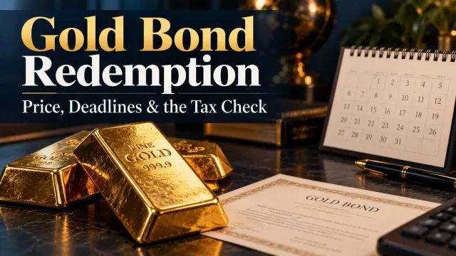 AI-generated editorial illustration: SGB Series VI Redeems at ₹14,213: The Return Depends on Your Entry Price—and the Tax Rules