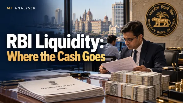 AI-generated photographic concept cover with title: RBI Liquidity: Where the Cash Goes