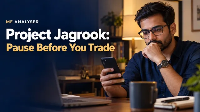 AI-generated photographic concept cover with title: Project Jagrook: Pause Before You Trade