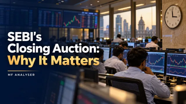 AI-generated photographic concept cover with title: SEBI's Closing Auction: Why It Matters