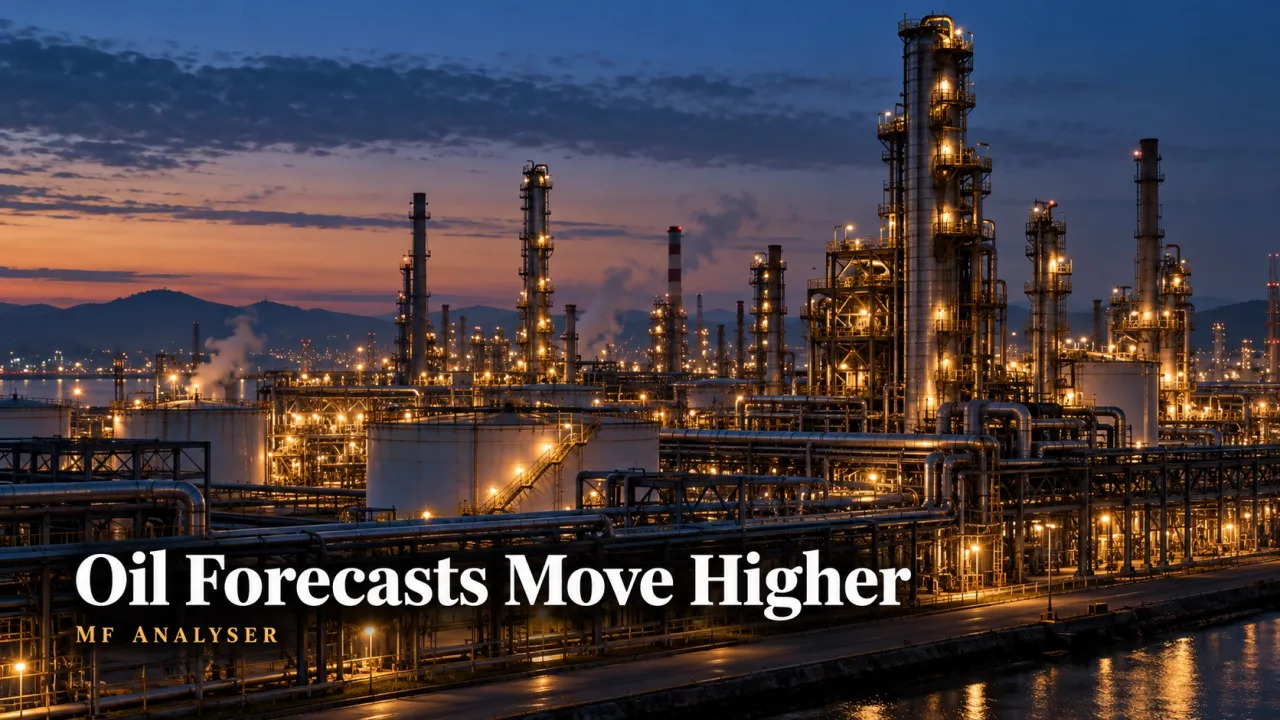 AI-generated editorial cover for EIA Raises Oil Forecasts: Read the Average, the Assumptions and the India Impact