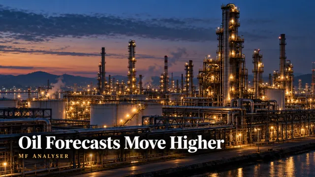 AI-generated editorial cover for EIA Raises Oil Forecasts: Read the Average, the Assumptions and the India Impact