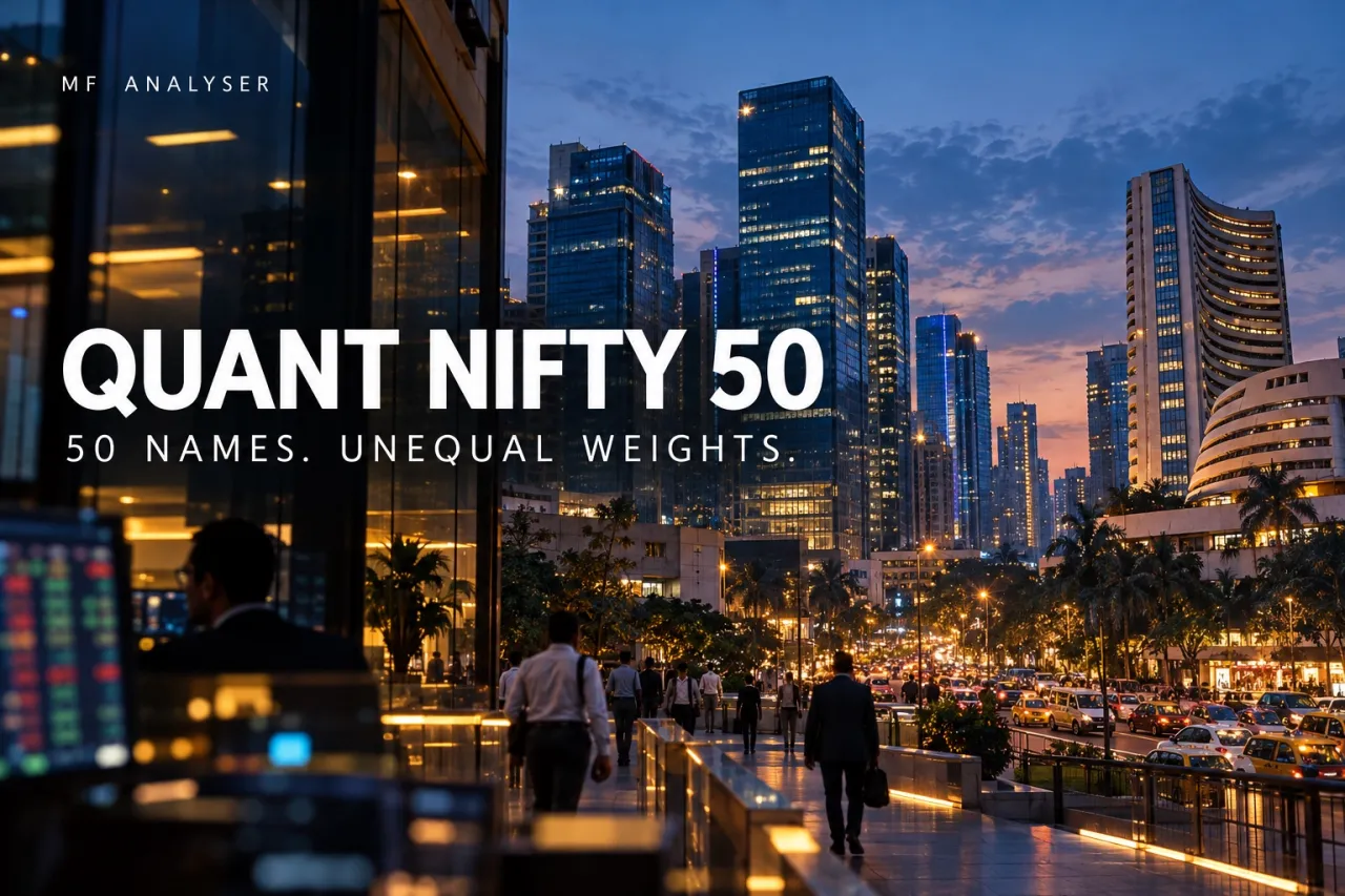 AI-generated editorial cover for Quant Nifty 50 Launch: Fifty Names, Unequal Weights