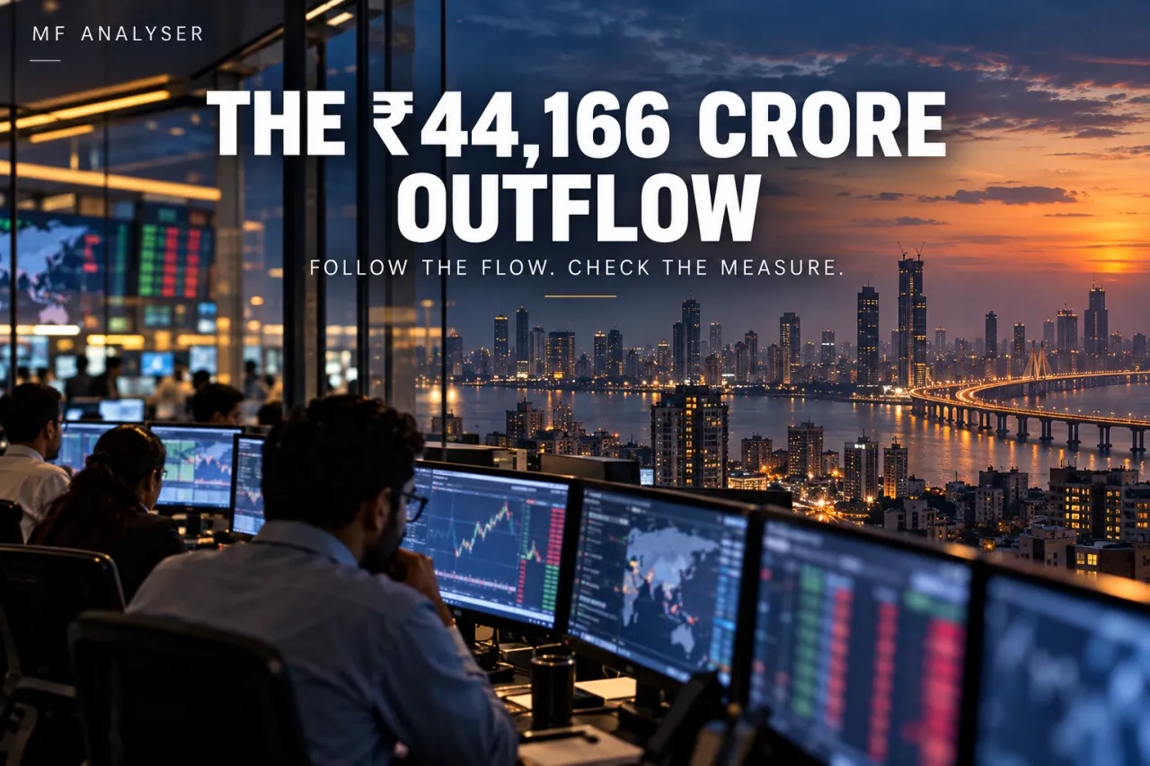 AI-generated editorial cover for October’s ₹44,166 Crore FPI Outflow: Follow the Flow, Check the Measure