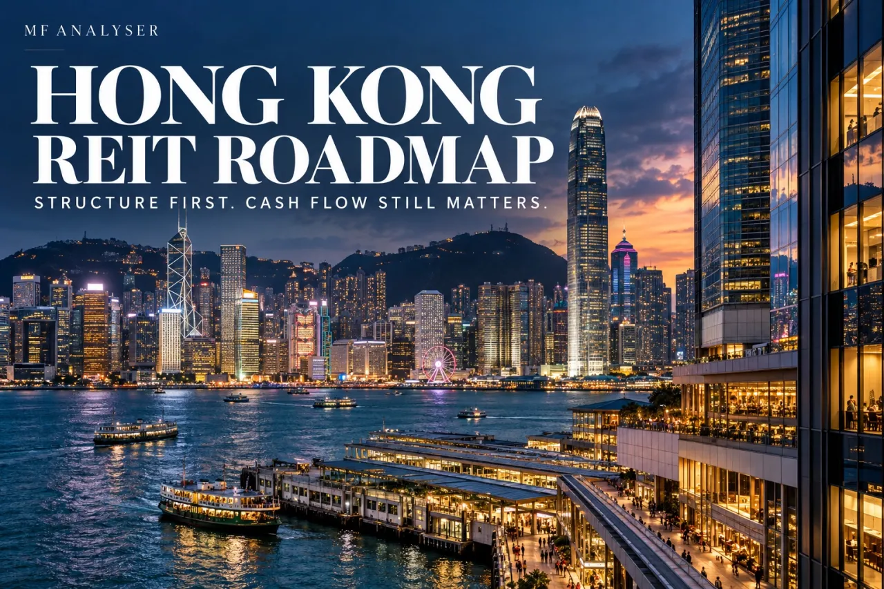 AI-generated editorial cover for Hong Kong’s REIT Roadmap: Structure First, Cash Flow Still Matters