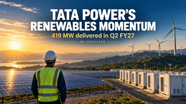 AI-generated editorial illustration: Tata Power’s 419 MW Quarter: Why Execution, Storage and Cash Flow Differ