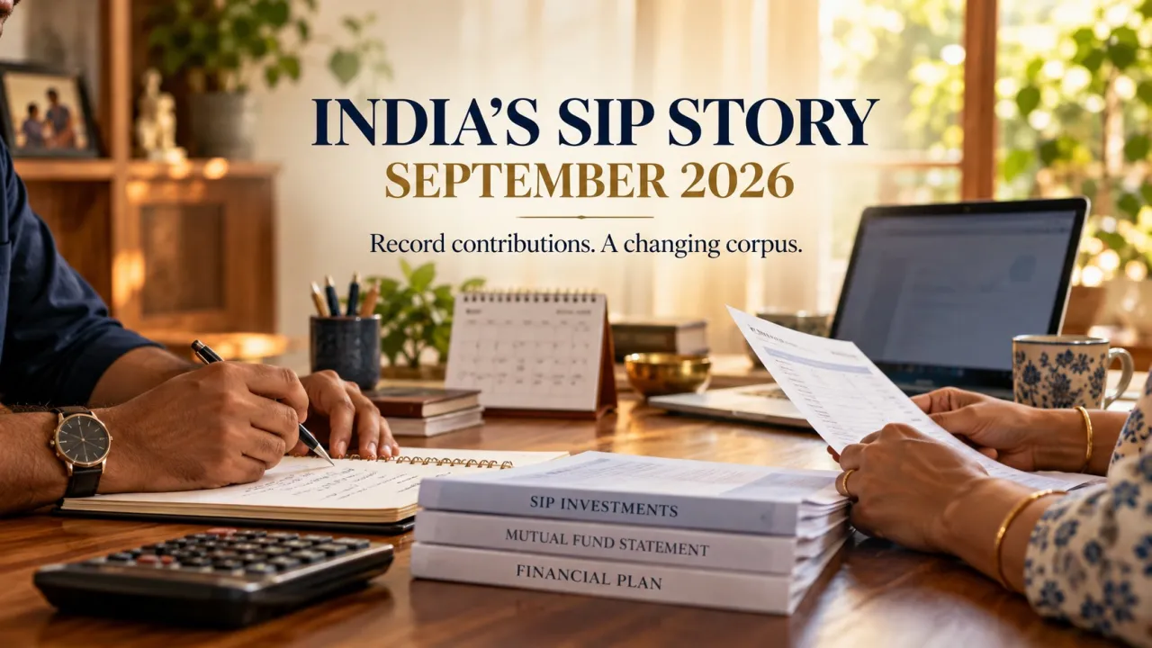 AI-generated editorial illustration: September SIP Collections Hit ₹32,490 Crore: Why the Corpus Still Fell