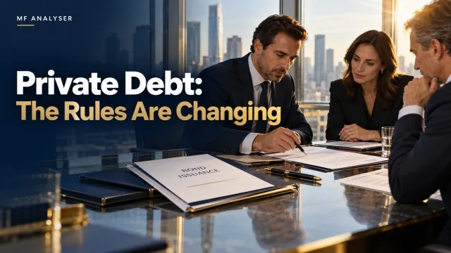 AI-generated photographic concept cover with title: Private Debt: The Rules Are Changing