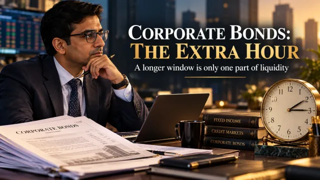 AI-generated editorial illustration: NSE Extends Corporate-Bond T+0 RFQ Trading: The Extra Hour Does Not Guarantee an Exit