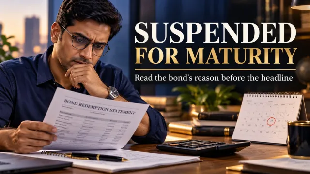 AI-generated editorial illustration: Piramal’s 905PFL26 Trading Suspension: The Notice Says Maturity, Not Default