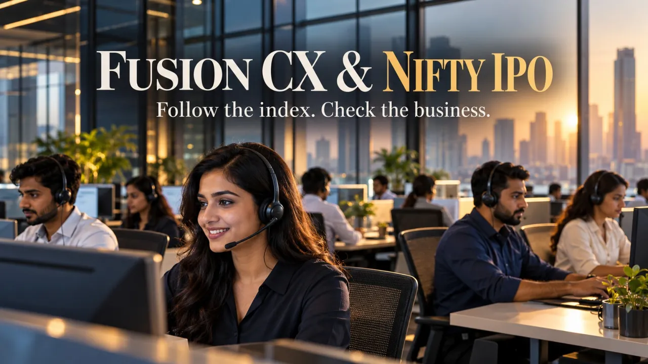 AI-generated editorial illustration: Fusion CX’s Nifty IPO Inclusion: The Benchmark Signal and the Business Test