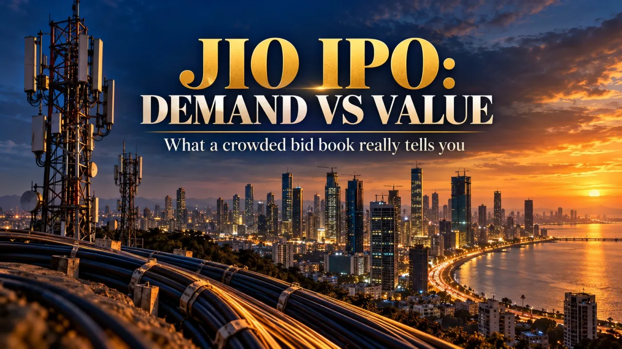 AI-generated editorial illustration: Jio’s ₹8,110 Crore Anchor Book: Demand, Allocation and Valuation Are Three Different Tests